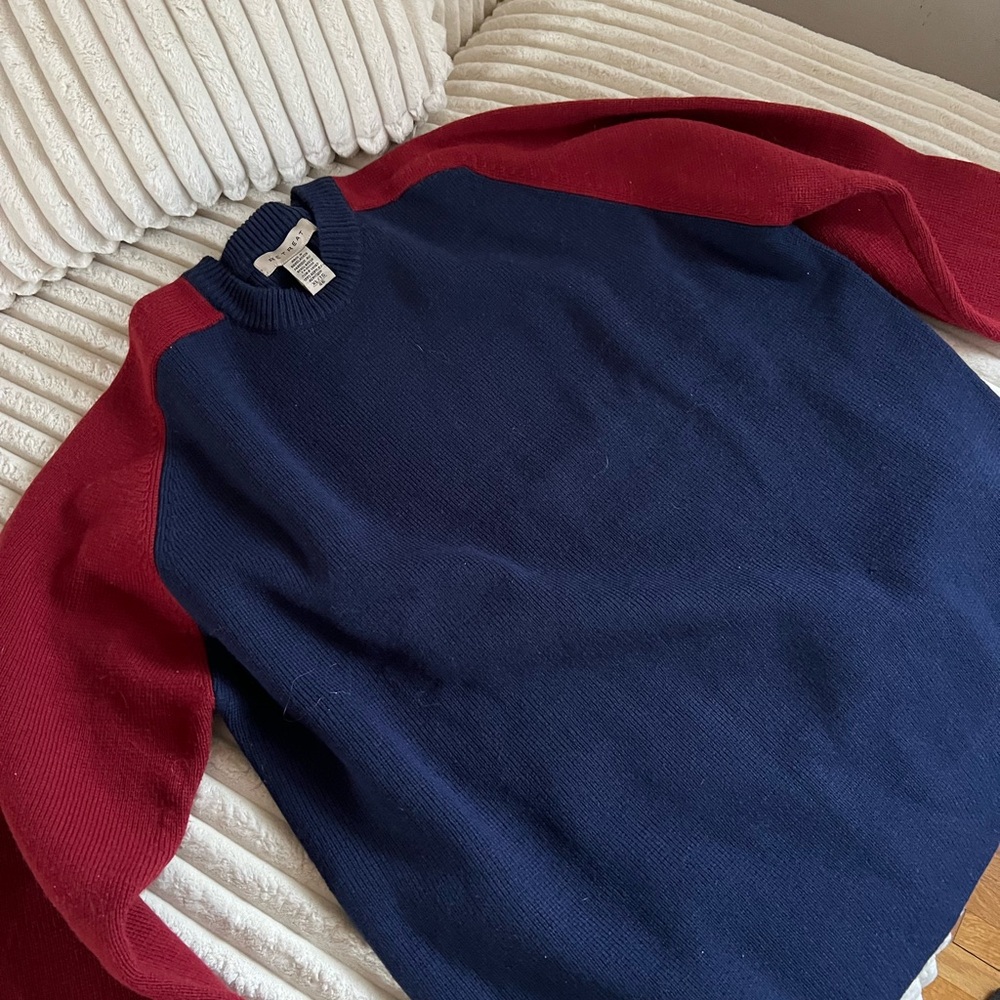 Navy and Red Crewneck Sweaters Soft Knit Casual Wear